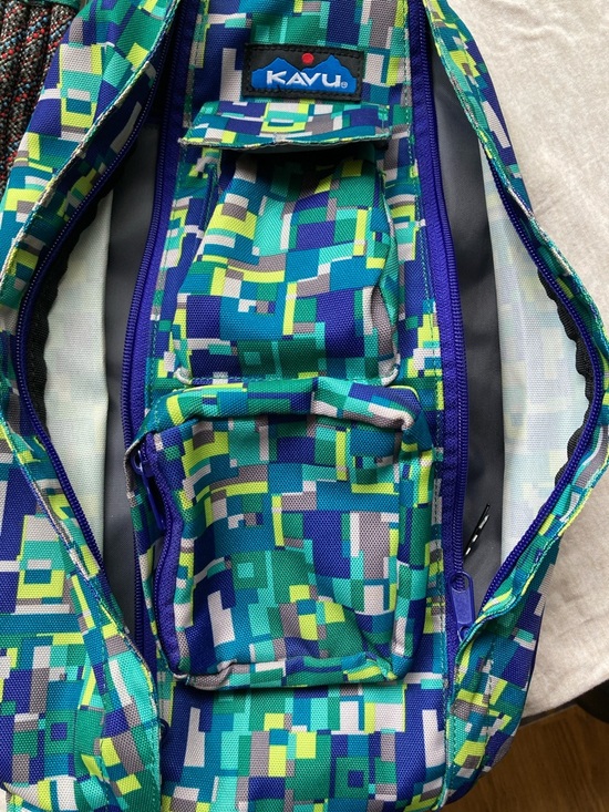 Kavu Geo-Print Sling Bag in Teal, Navy & Lime main image 5